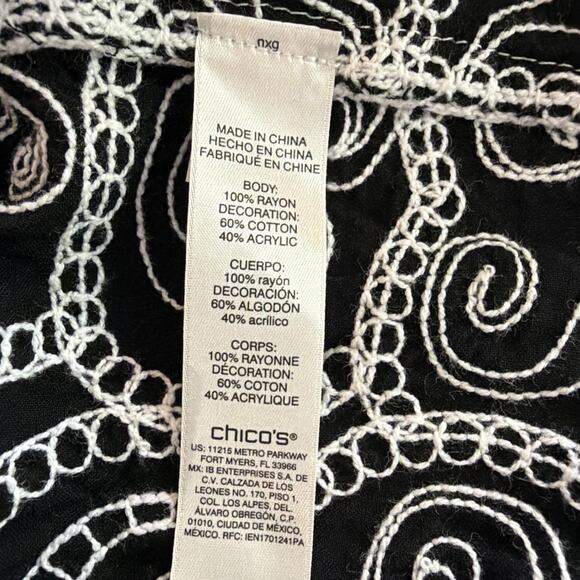 Chico's Womens large Black White Top embroidered feminine wedding guest elegant - Picture 11 of 14